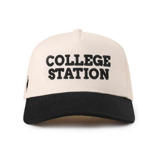 College Station Embroidered Hat - Cream/Black